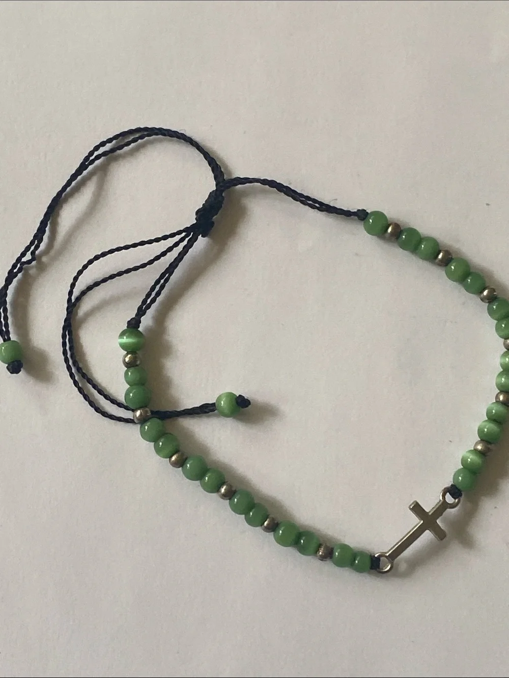 Genuine stone beaded cross, religious, spiritual adjustable bracelet